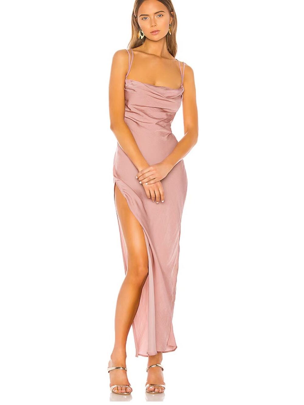 Michael Costello x Revolve Braxton Cowl Neck Slip Dress Side Slit Rose Pink Med